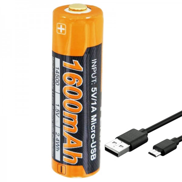 Batterie Li-ion rechargeable Mignon AA LR6 1600mAh avec 1,5 Volt, multi-protection avec câble de chargement USB