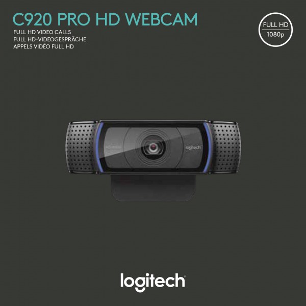 Webcam Logitech C920, Full HD 1080p, Noir 1920x1080, 30 ips, USB, Vente au détail
