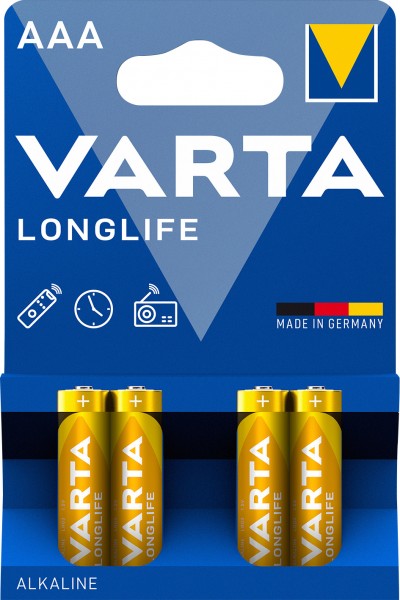 Piles alcalines Varta, Micro, AAA, LR03, 1,5 V longue durée, blister de vente au détail (paquet de 4)