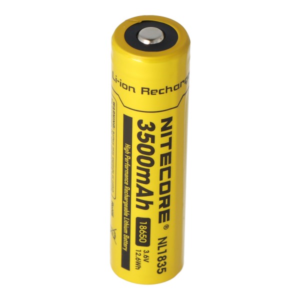 Batterie Li-ion Nitecore 18650, 3,7 Volt avec 3500mAh NL1835, courant de décharge max. 2Ah, dimensions environ 69,3 x 18,3 mm