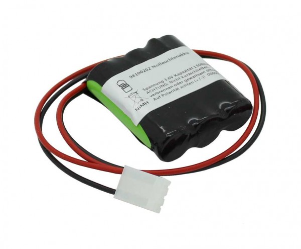 Batterie éclairage de secours NiMH 3.6V 1500mAhF1x3 mignon avec câble 300mm 0.75mm² et fiche adapté pour Beghelli 415.097.000
