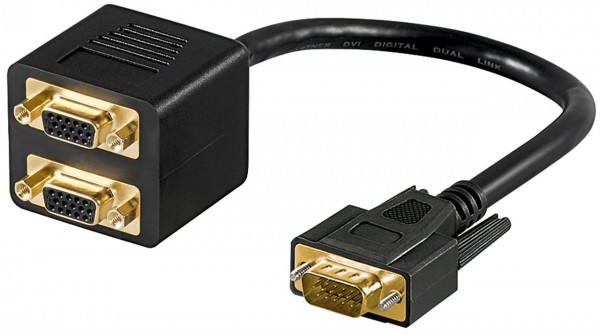 Câble adaptateur Goobay VGA, plaqué or - fiche VGA (15 broches) > 2x prise VGA (15 broches)