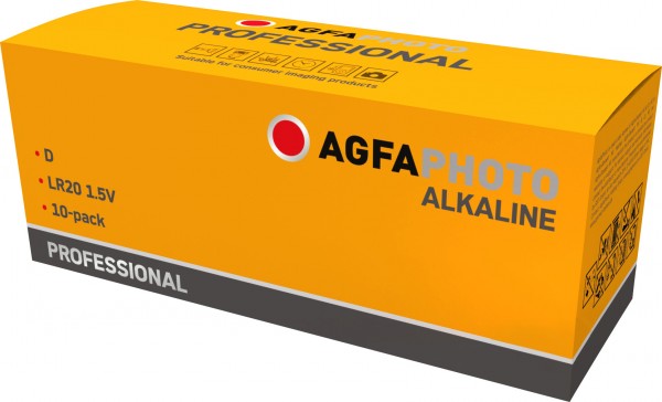 Agfaphoto pile alcaline, Mono, D, LR20, 1,5 V professionnelle, boîte de vente au détail (paquet de 10)