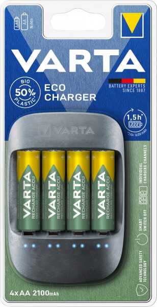 Batterie Varta NiMH, chargeur universel, Eco Charger avec batteries, 4x Mignon, AA, 2100mAh