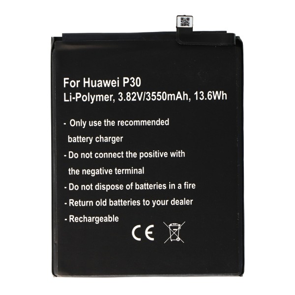 Batterie pour Huawei P30, Li-Polymer, 3.82V, 3550mAh, 13.6Wh, intégrée, sans outil