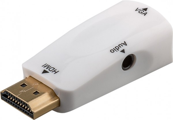 Adaptateur Goobay Compact HDMI™/VGA avec audio, plaqué or - fiche HDMI™ (type A) > prise VGA (15 broches) + prise jack 3,5 mm (3 broches, stéréo)