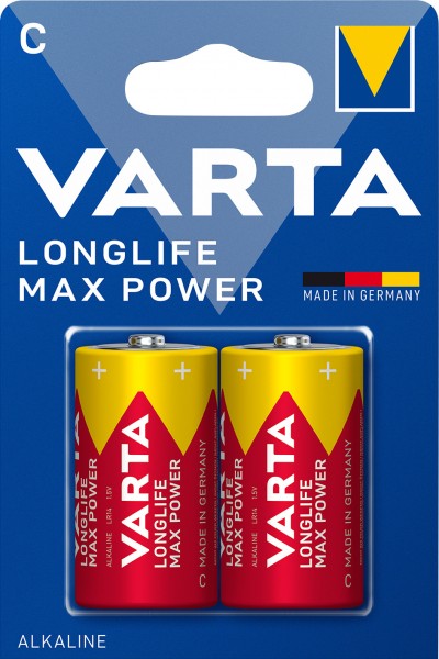 Batterie alcaline Varta, bébé, C, LR14, 1,5 V Longlife Max Power, blister de vente au détail (paquet de 2)