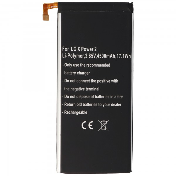 Batterie pour LG X Power 2, Li-Polymer, 3.8V, 4500mAh, 17.1Wh, intégrée, sans outil